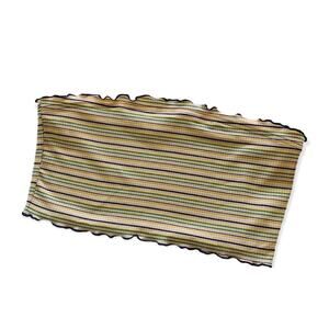 BP Multicolor Stripe Ribbed Lettuce Hem Crop Tube Top Large